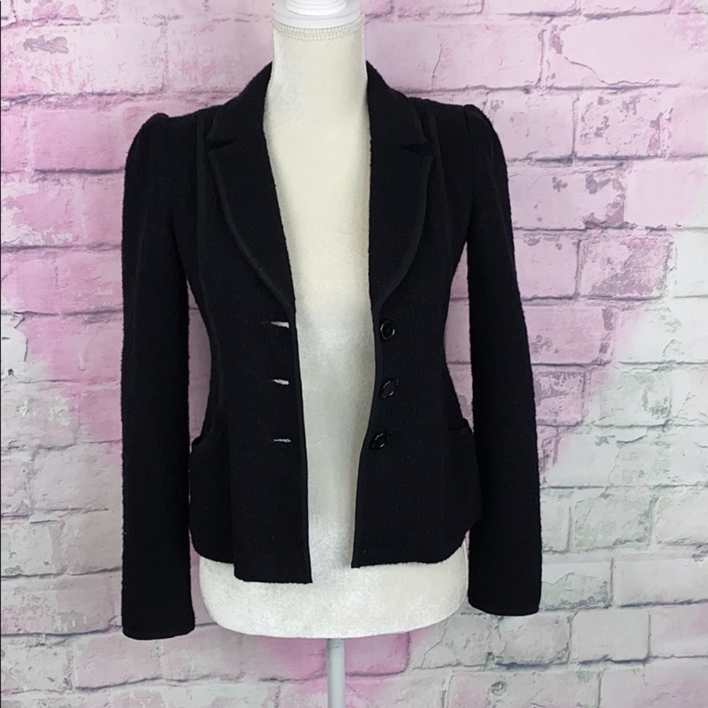 Nanette Lepore black textured fitted blazer jacket